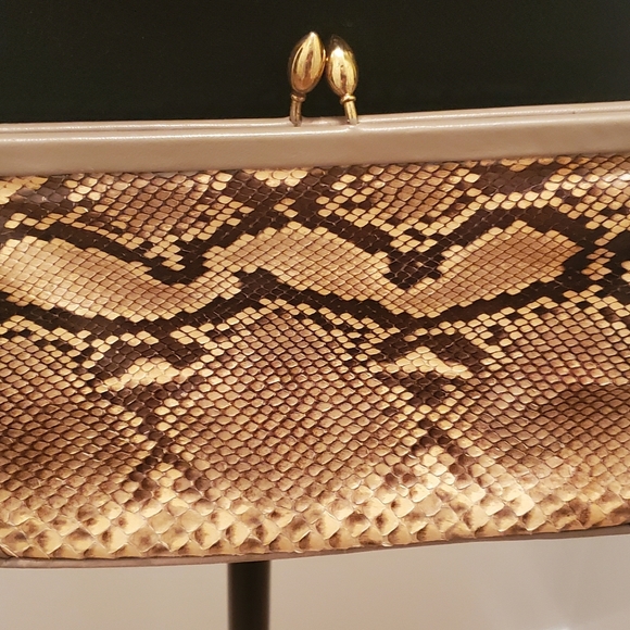 Snake Skin and Leather Clutch/Crossbody Kiss Lock - Picture 2 of 3